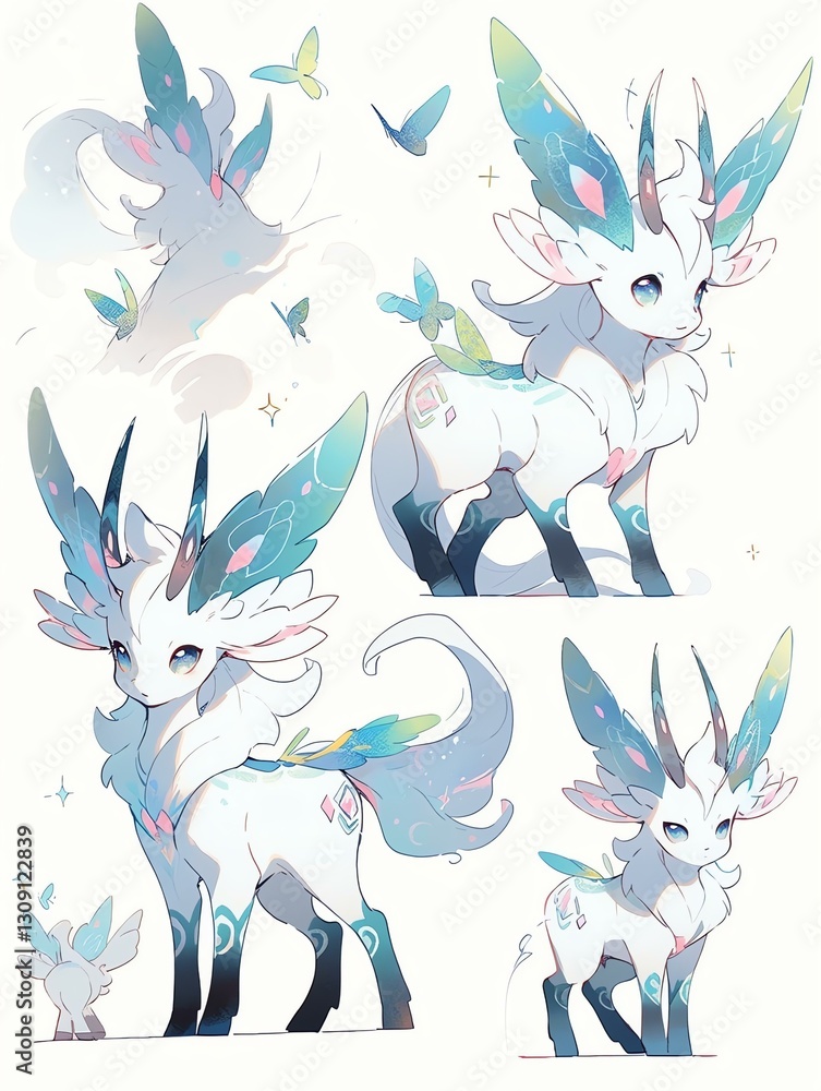 Obraz premium Anime White Dragon with Blue and Pink Accents
