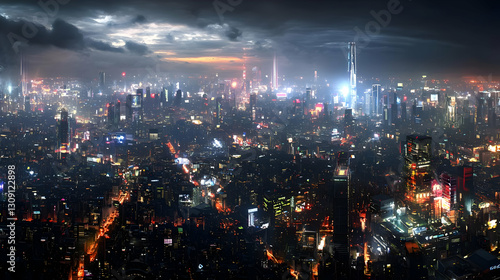 Wallpaper Mural Panoramic View of a Modern City at Night with Illuminated Buildings and Dynamic Lighting Torontodigital.ca