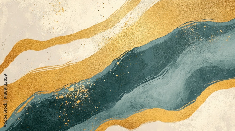 Abstract Gold and Teal Liquid Art Painting with Swirls and Splashes Abstract Gold and Teal Liquid Art Painting with Swirls and Splashes