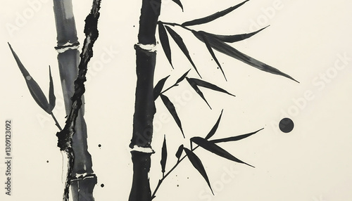 Traditional Japanese Ink Painting (Sumi-e) of Bamboo