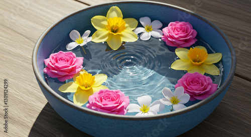 Wallpaper Mural blue bowl filled with water and flowers Torontodigital.ca