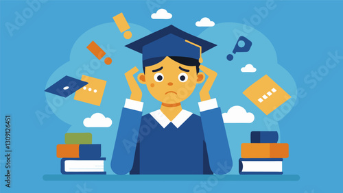 Even though the student felt overwhelmed by all the information the loan officers clear explanations and friendly demeanor eased his worries.. Vector illustration
