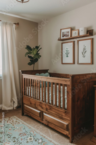 Stylish and practical gender-neutral nursery with simple decor, multifunctional furniture, and calming colors