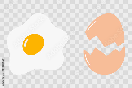 Freehand fried egg with yolk and cracked eggshell Egg Day or menu cards design element concept Set 2