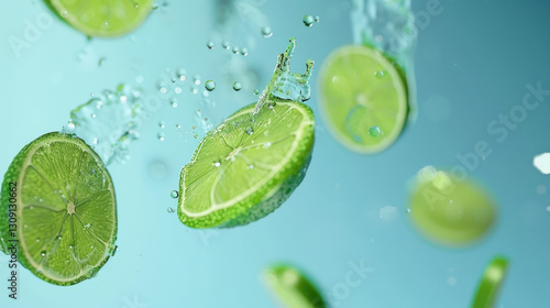 lime slices on blue background