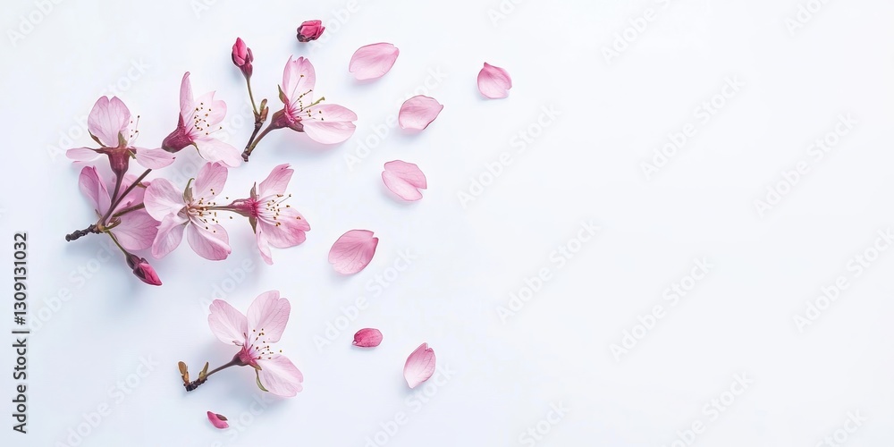 A sprig of cherry blossoms with delicate pink petals, isolated on white background A sprig of cherry blossoms with delicate pink petals, isolated on white background