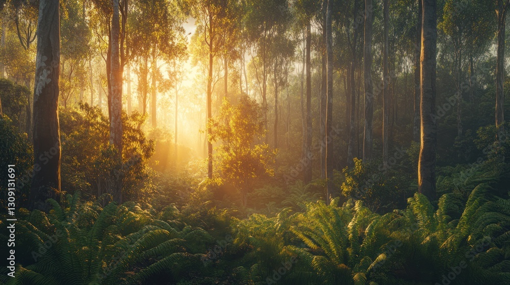 Obraz premium Forest Sunlight Dappled Path
