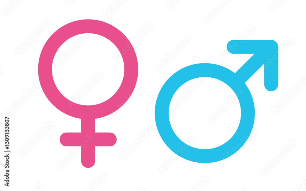 Gender thick round shape icon, male and female pink, and blue flat icons. Feminine and masculine icon sign, Man and woman symbol isolated on a white background, Vector Illustration. Gender thick round shape icon, male and female pink, and blue flat icons. Feminine and masculine icon sign, Man and woman symbol isolated on a white background, Vector Illustration.