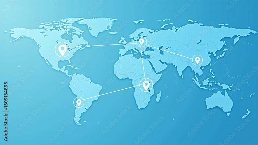 Obraz premium light blue background features digital connections global map displaying various locations