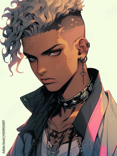 Anime Man with Undercut and Neck Tattoo