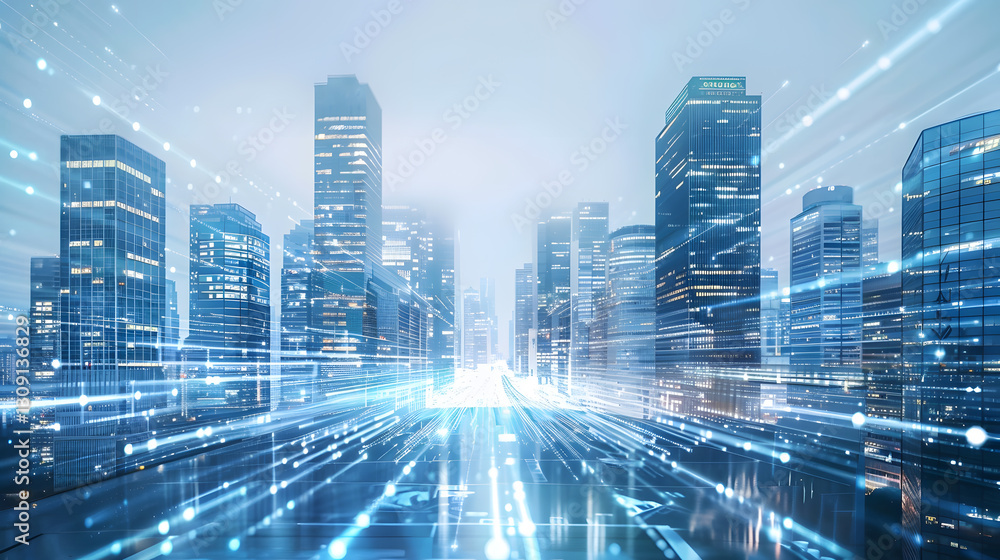 abstract city background of digital lines and modern office buildings abstract city background of digital lines and modern office buildings