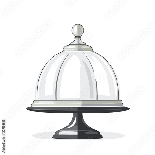 Grey kitchen tray cloche for restaurant, icon, isolated on a white background Vector illustration