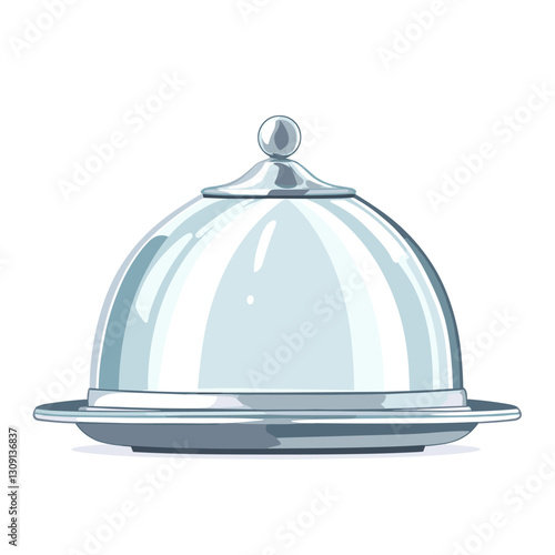 Grey kitchen tray cloche for restaurant, icon, isolated on a white background Vector illustration