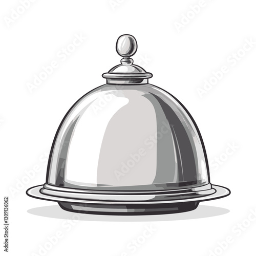 Grey kitchen tray cloche for restaurant, icon, isolated on a white background Vector illustration