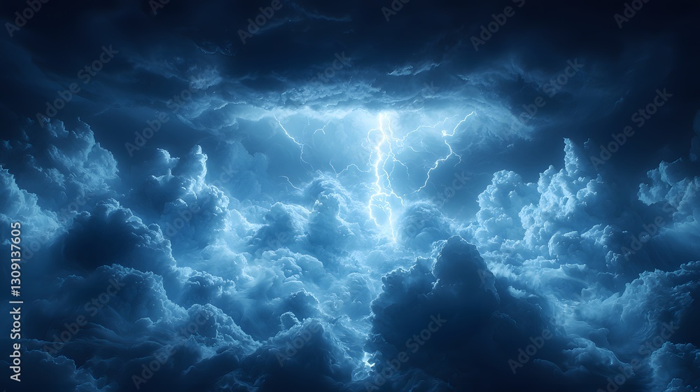 Fototapeta premium Dramatic Blue Sky Storm with Lighting Flashes Through Clouds