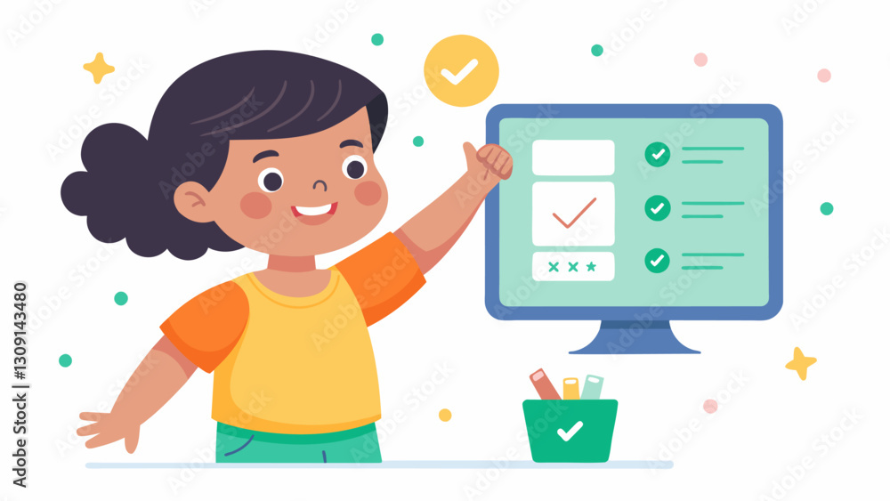 With the apps interactive feature a child is able to trace letters and numbers on the screen with her finger receiving praise and encouragement with. Vector illustration With the apps interactive feature a child is able to trace letters and numbers on the screen with her finger receiving praise and encouragement with. Vector illustration
