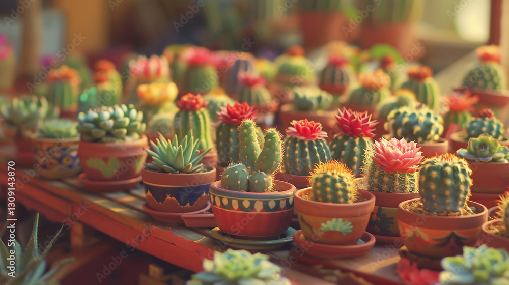 Fototapeta premium Small cactuses and succulents at the flower shop