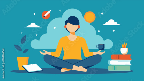Mindfulness drawing requires patience and stillness allowing the mind to fully immerse in the creative process.. Vector illustration