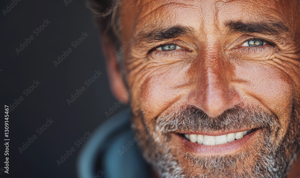 Captivating Portrait of a Mature Man Smiling, Showcasing Emotions and Timeless Beauty Through Expressive Facial Features Captivating Portrait of a Mature Man Smiling, Showcasing Emotions and Timeless Beauty Through Expressive Facial Features