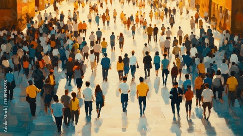 Crowded city street, people walking