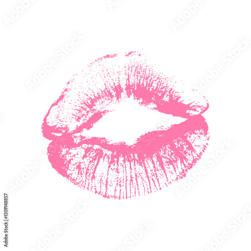 Pink Lipstick Kiss Mark. Vector Lips Female Makeup Imprint Mouth
