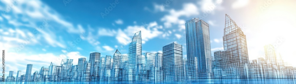 Fototapeta premium A futuristic cityscape rendered in digital wireframes, showcasing the integration of Building Information Modelling BIM technologies