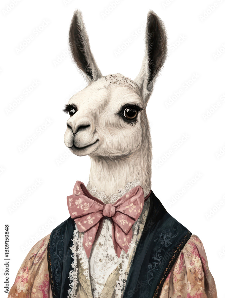 Naklejka premium PNG Llama costumes wearing victorian fashion outfit animal human illustration.