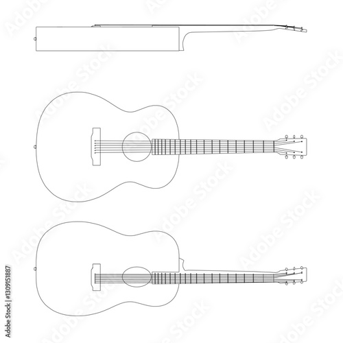 Set of contours Guitar is shown in three different views.
