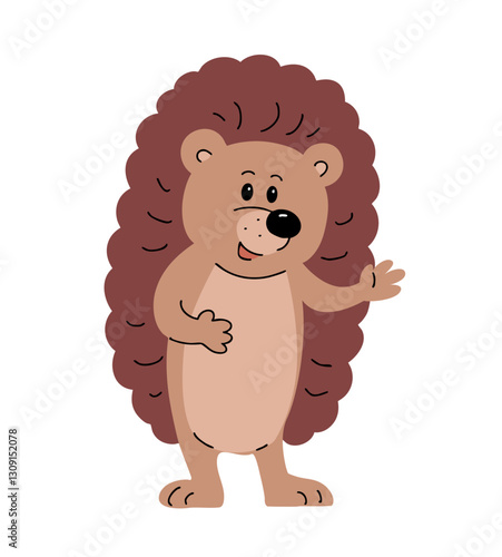 Good hedgehog. Forest animal. Cheerful character talks and gesticulates. Cartoon vector illustration for children. Isolated on white background