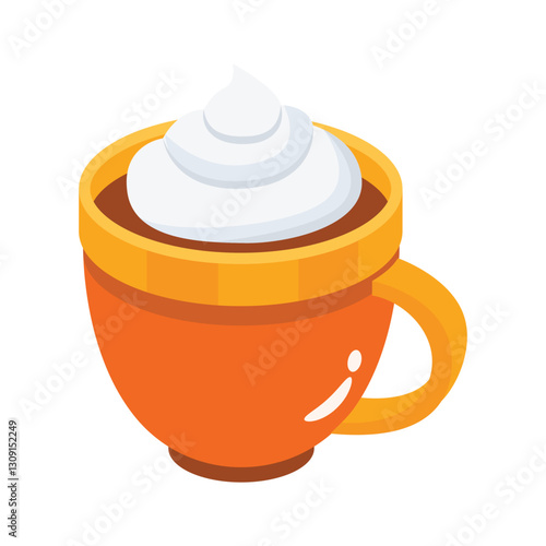 A warm cappuccino topped with fluffy whipped cream in an orange mug.