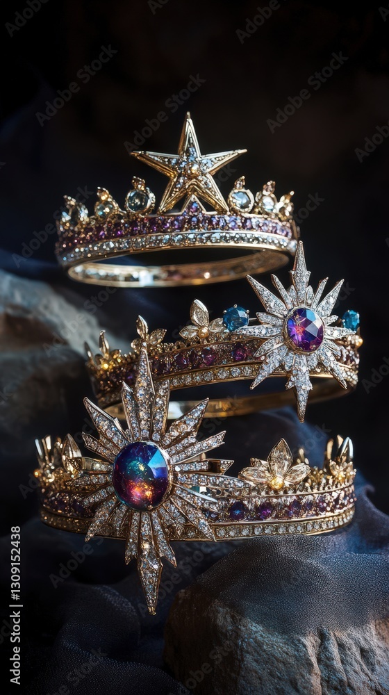 Obraz premium Three Exquisite Starburst Crowns Adorned With Gems