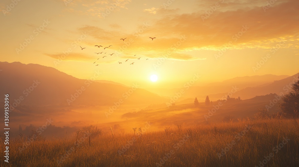 Fototapeta premium A Beautiful Sunrise Over a Scenic Place