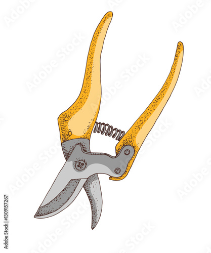 Garden pruner hand drawn vector illustration