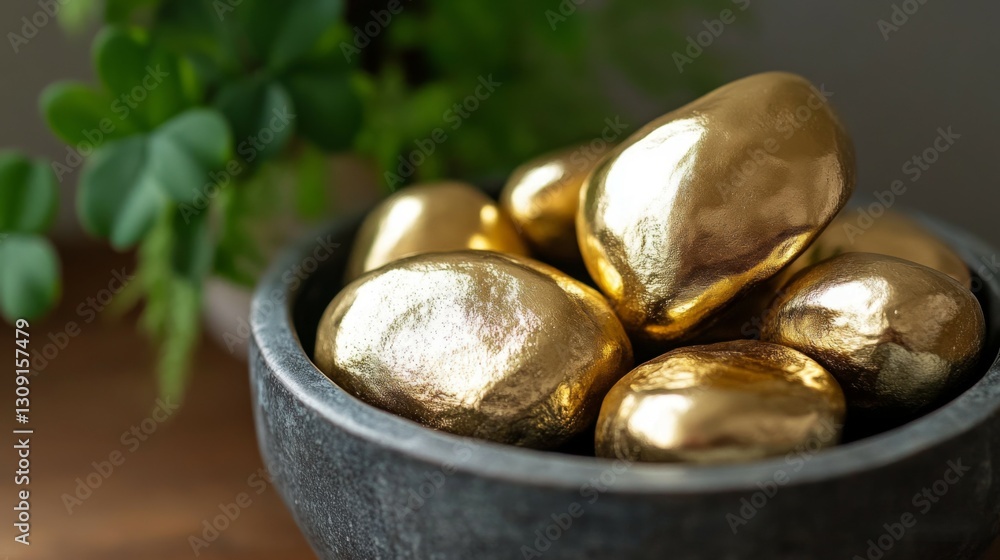 Fototapeta premium Gold Rocks in Dark Gray Bowl