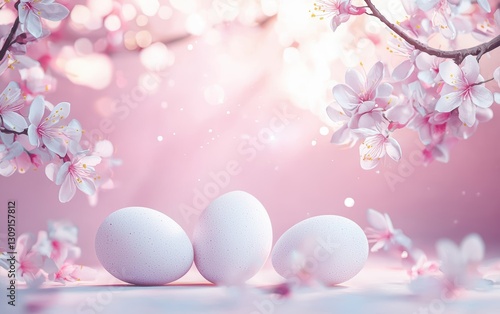 Easter 3d background minimalistic mockup with space for text, dreamy magical spring morning light background
