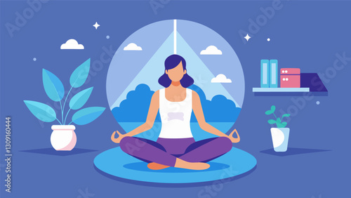 The peace and tranquility of a virtual aerial yoga session allow you to disconnect from the chaos of the outside world and focus on your inner self.. Vector illustration