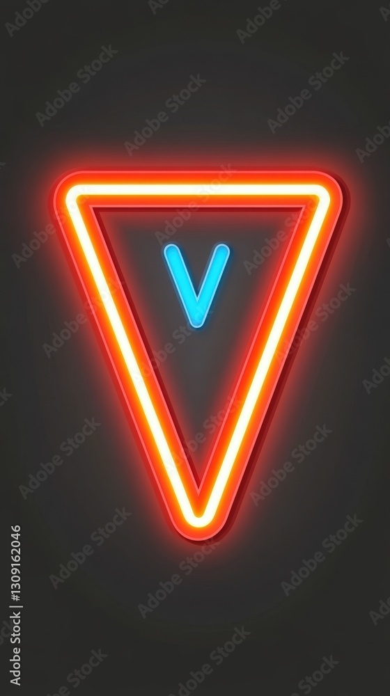 V-shaped neon sign in urban setting graphic design nighttime V-shaped neon sign in urban setting graphic design nighttime