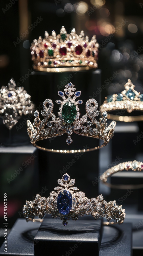 Obraz premium Exquisite Diamond Tiaras Displayed With Precious Gems