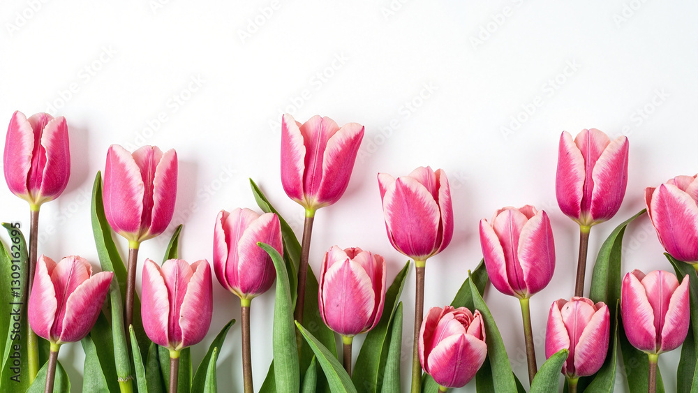 Vibrant Pink Tulip Pattern on White Background: Perfect for Easter Marketing, Spring Promotions, and Floral Branding Vibrant Pink Tulip Pattern on White Background: Perfect for Easter Marketing, Spring Promotions, and Floral Branding