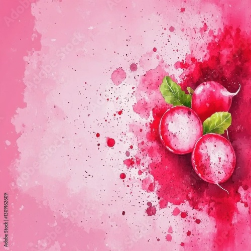 Fresh radishes on a pink background food photography close-up