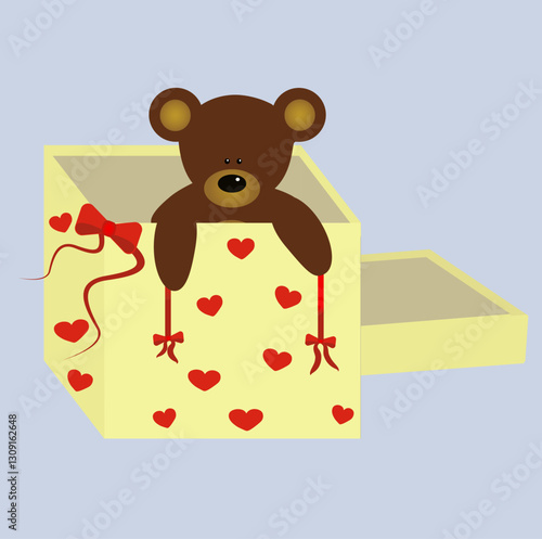 teddy bear in gift box, children illustration,eps