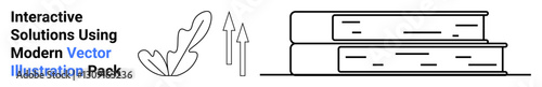 Stacked books with a leaf and arrows symbolizing growth, progress, and creativity. Ideal for education, knowledge, information, study, learning, self-improvement and flat landing page banner