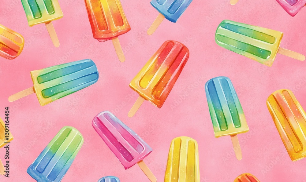 Colorful Popsicles on Pink Background Colorful Popsicles on Pink Background