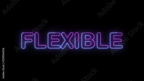 flexible symbol. concept words flexible bright glowing neon effects, vibrant and colorful text animation on transparent background
