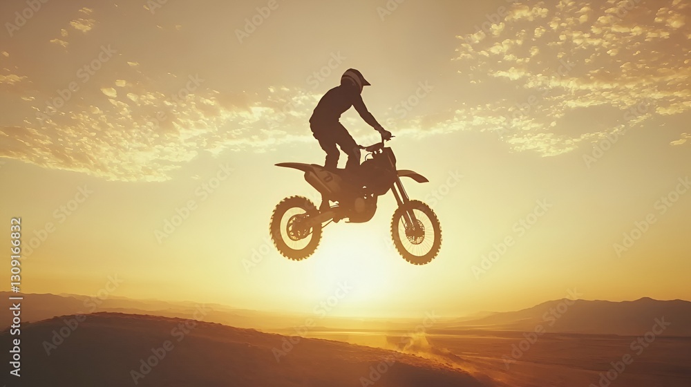 Fototapeta premium Motocross rider jump sunset landscape
