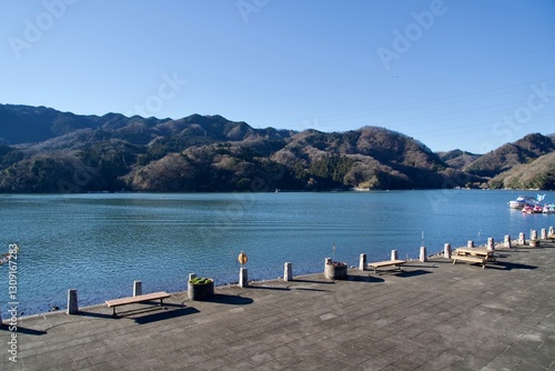 Scenery of Sagami Lake on a winter morning