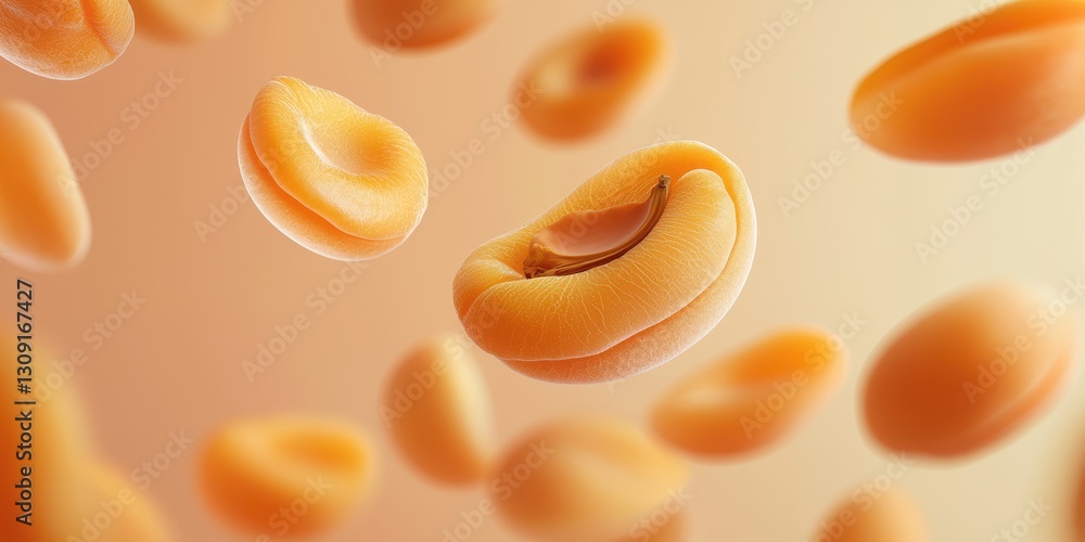Floating apricot kernels with smooth tan skins on a soft peach background Floating apricot kernels with smooth tan skins on a soft peach background