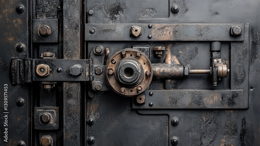 A high-tech black industrial surface with brushed metal and riveted details. A high-tech black industrial surface with brushed metal and riveted details.