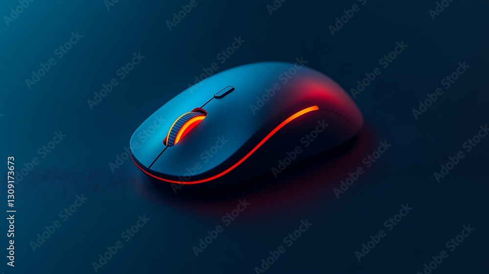 Mouse with red glow on dark surface, for tech or gaming use Mouse with red glow on dark surface, for tech or gaming use