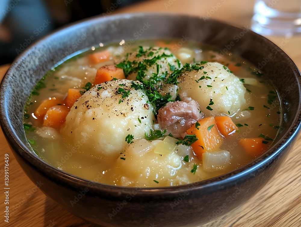 Soup with Dumplings, Carrots, Parsley. Indoor Meal Soup with Dumplings, Carrots, Parsley. Indoor Meal